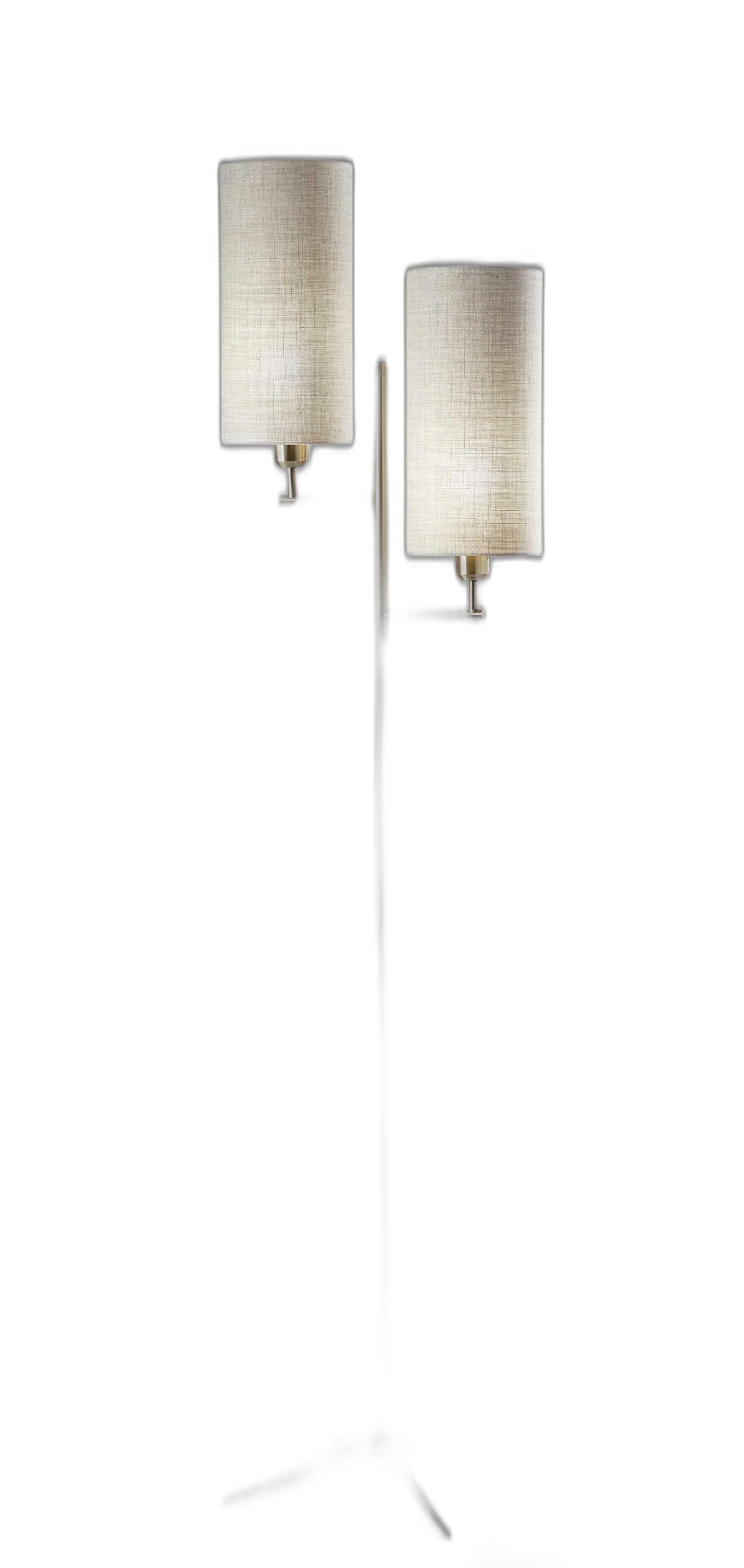 70" Brass Two Light Novelty Floor Lamp With White Fabric Drum Shade