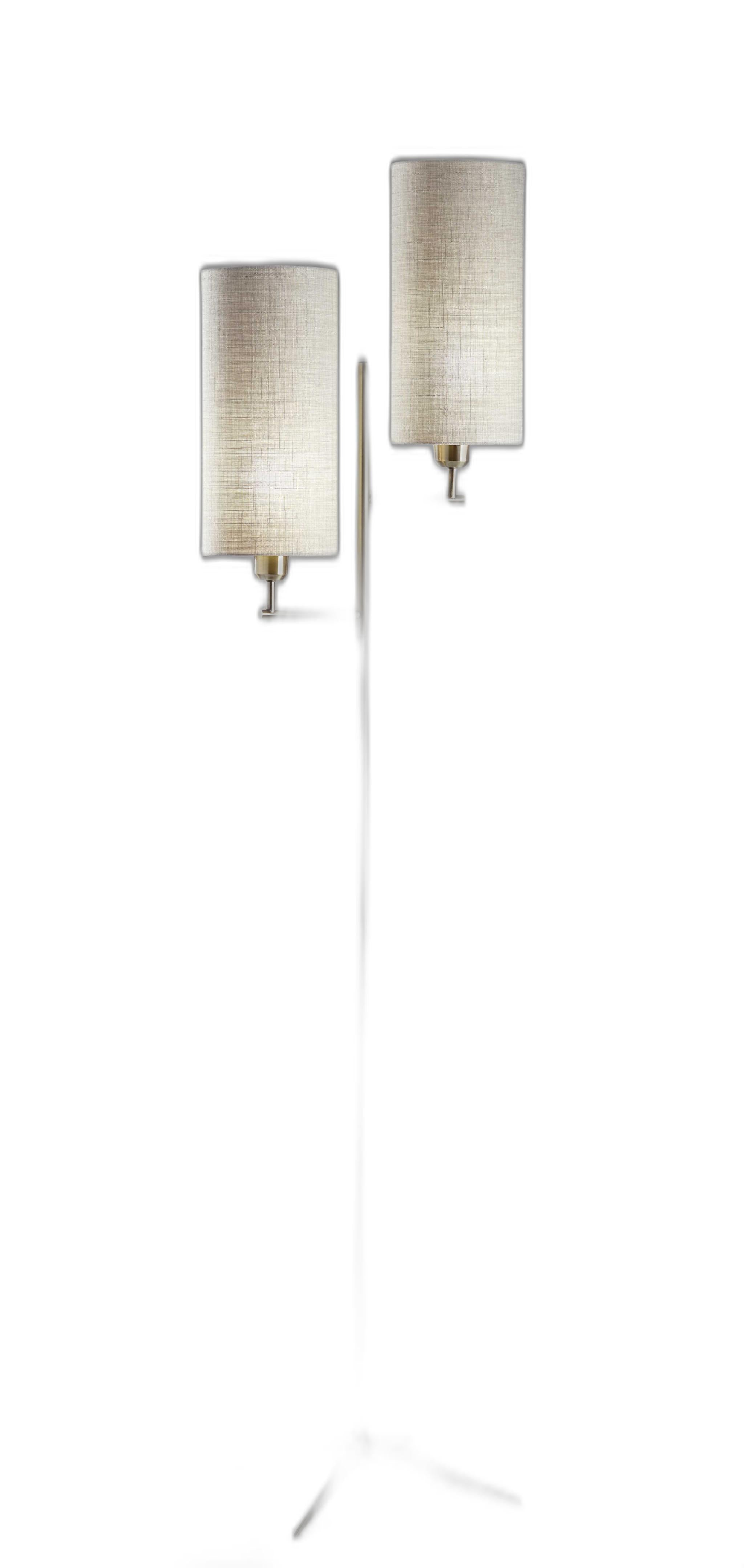 70" Brass Two Light Novelty Floor Lamp With White Fabric Drum Shade