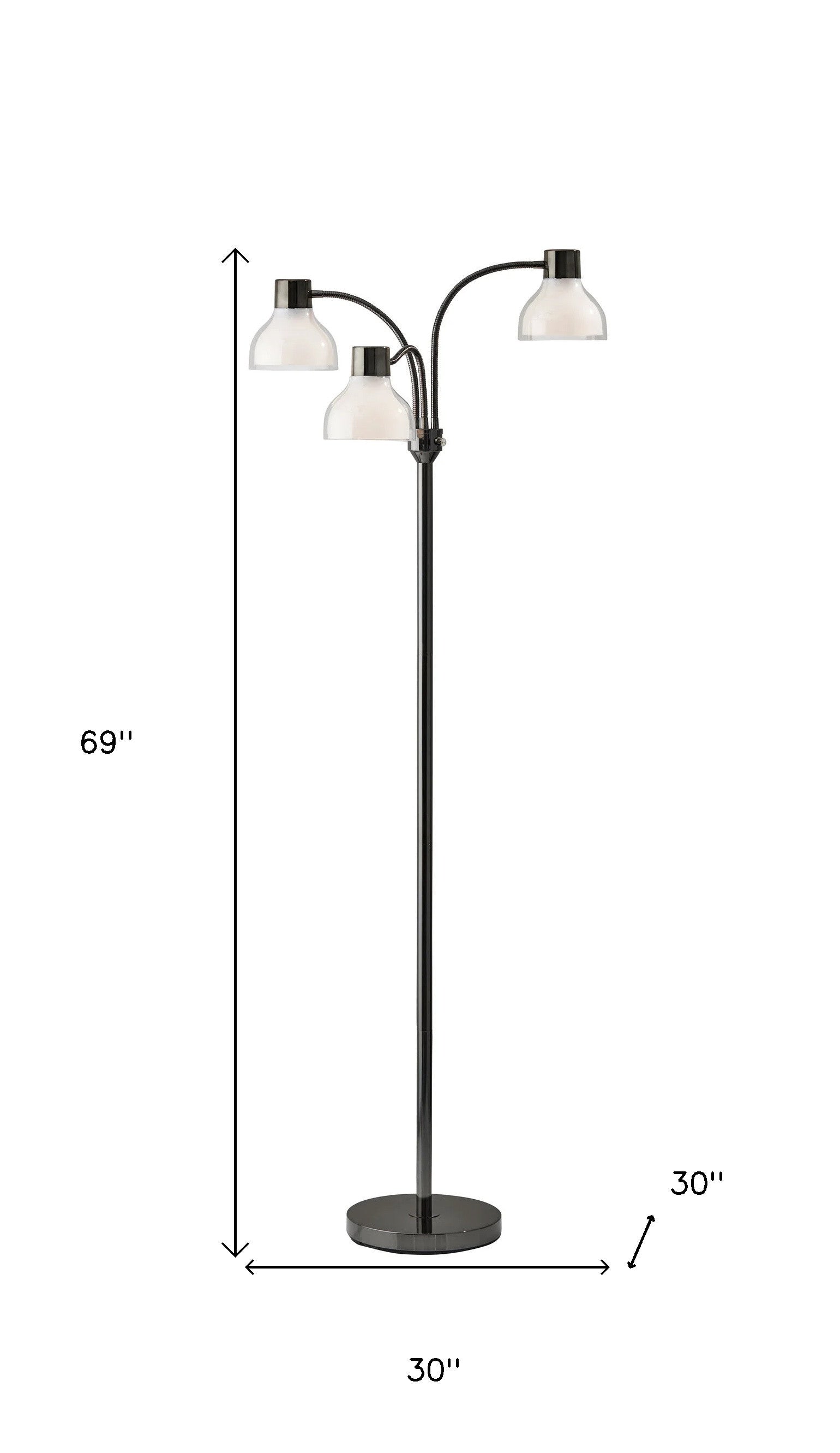 69" Black And White Metal Three Light Tree Floor Lamp With White Bowl Shade