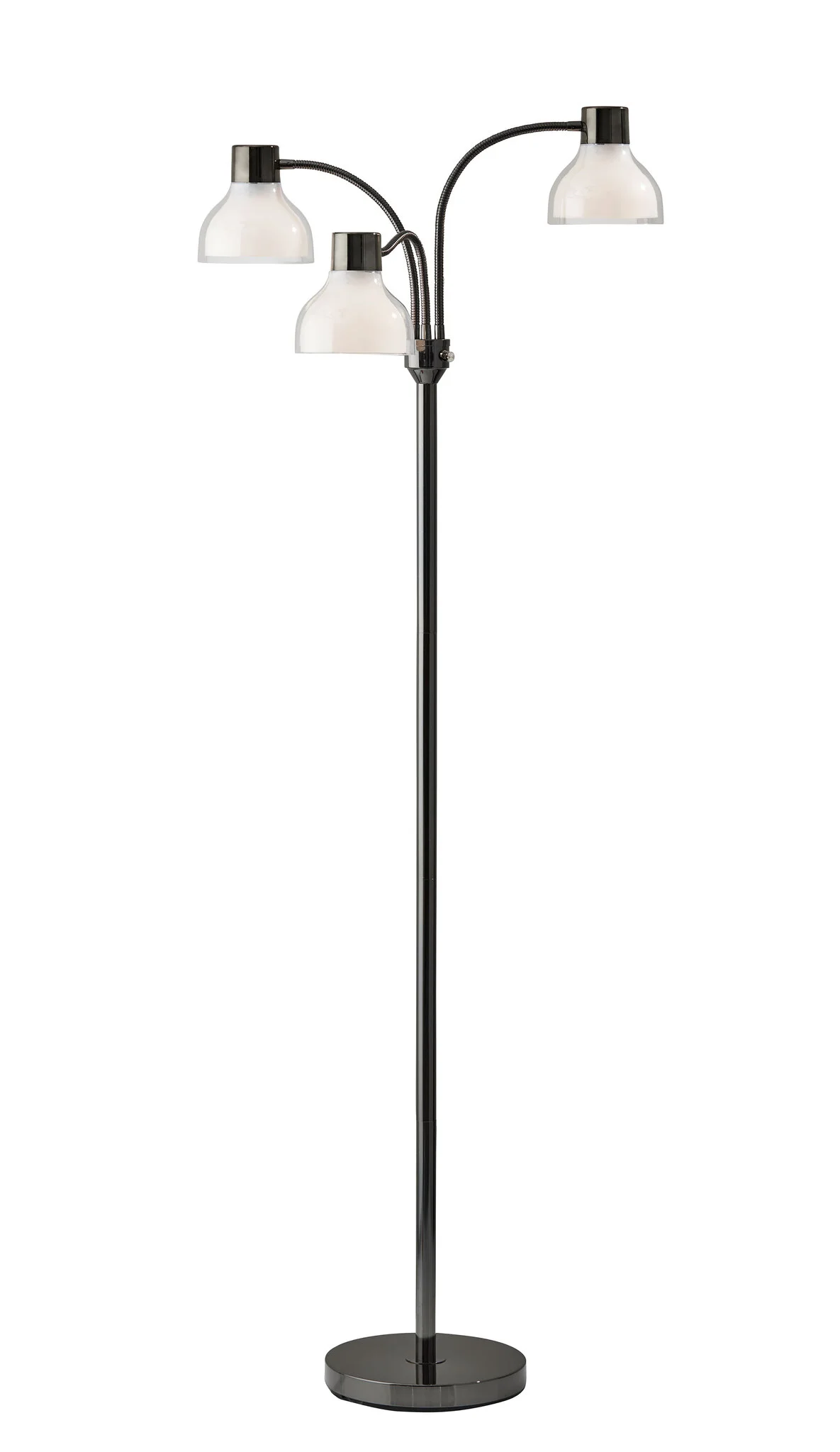 69" Black And White Metal Three Light Tree Floor Lamp With White Bowl Shade