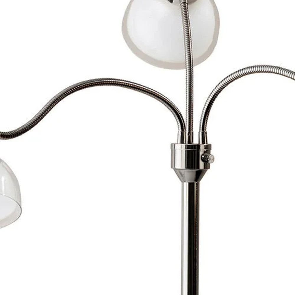 69" Black And White Metal Three Light Tree Floor Lamp With White Bowl Shade