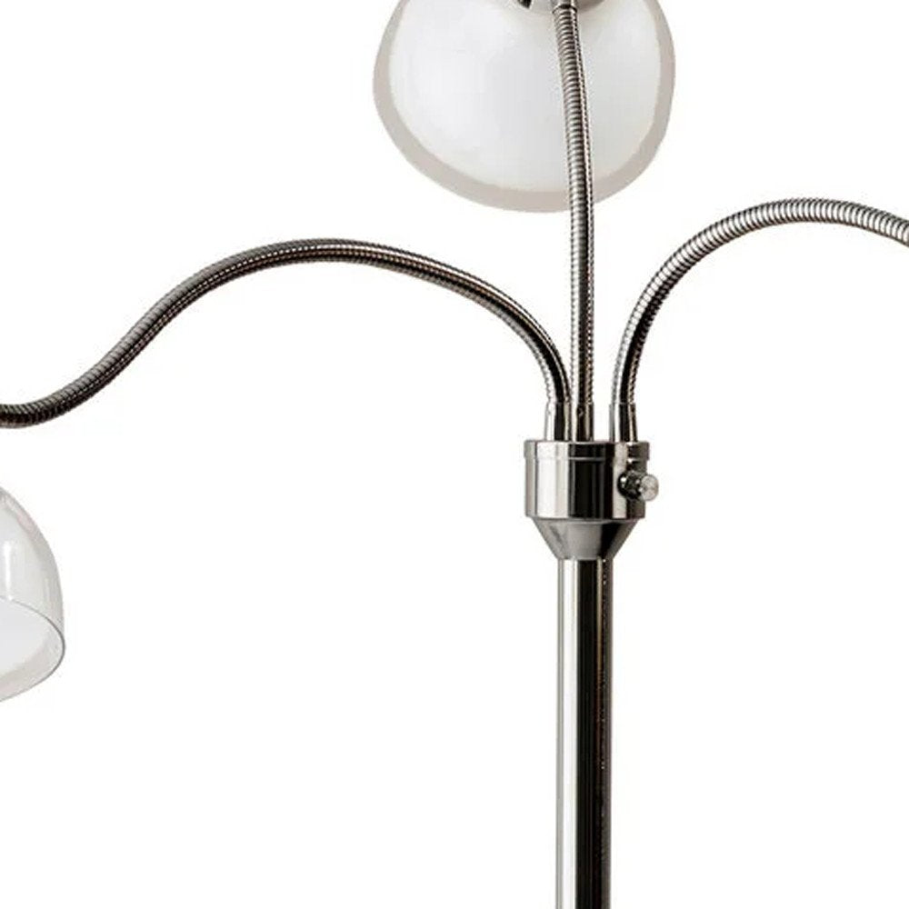 69" Silver Three Light Tree Floor Lamp With White Plastic Bowl Shade