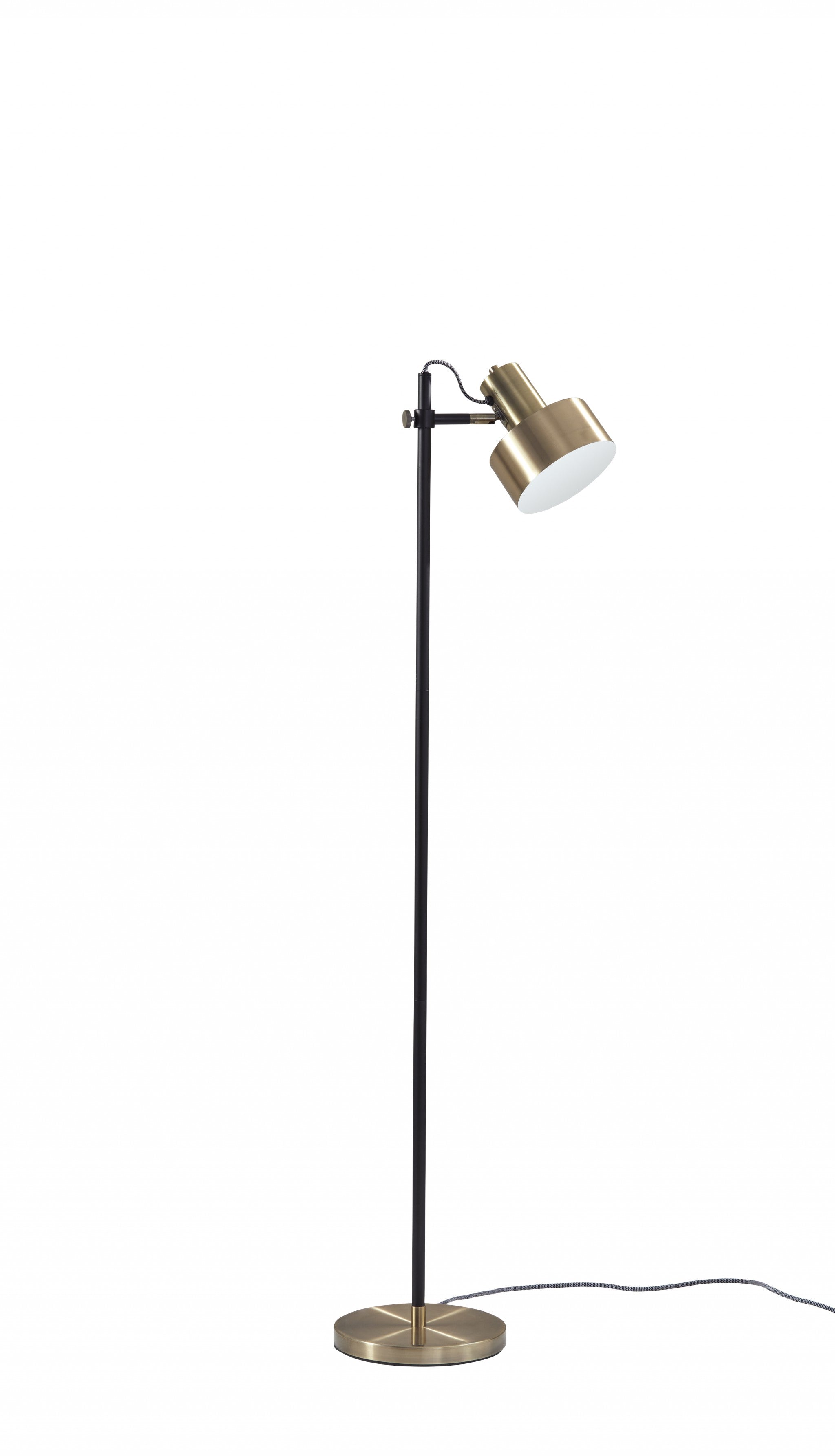 57" Brass Metal Task Floor Lamp With Brass Metal Shade