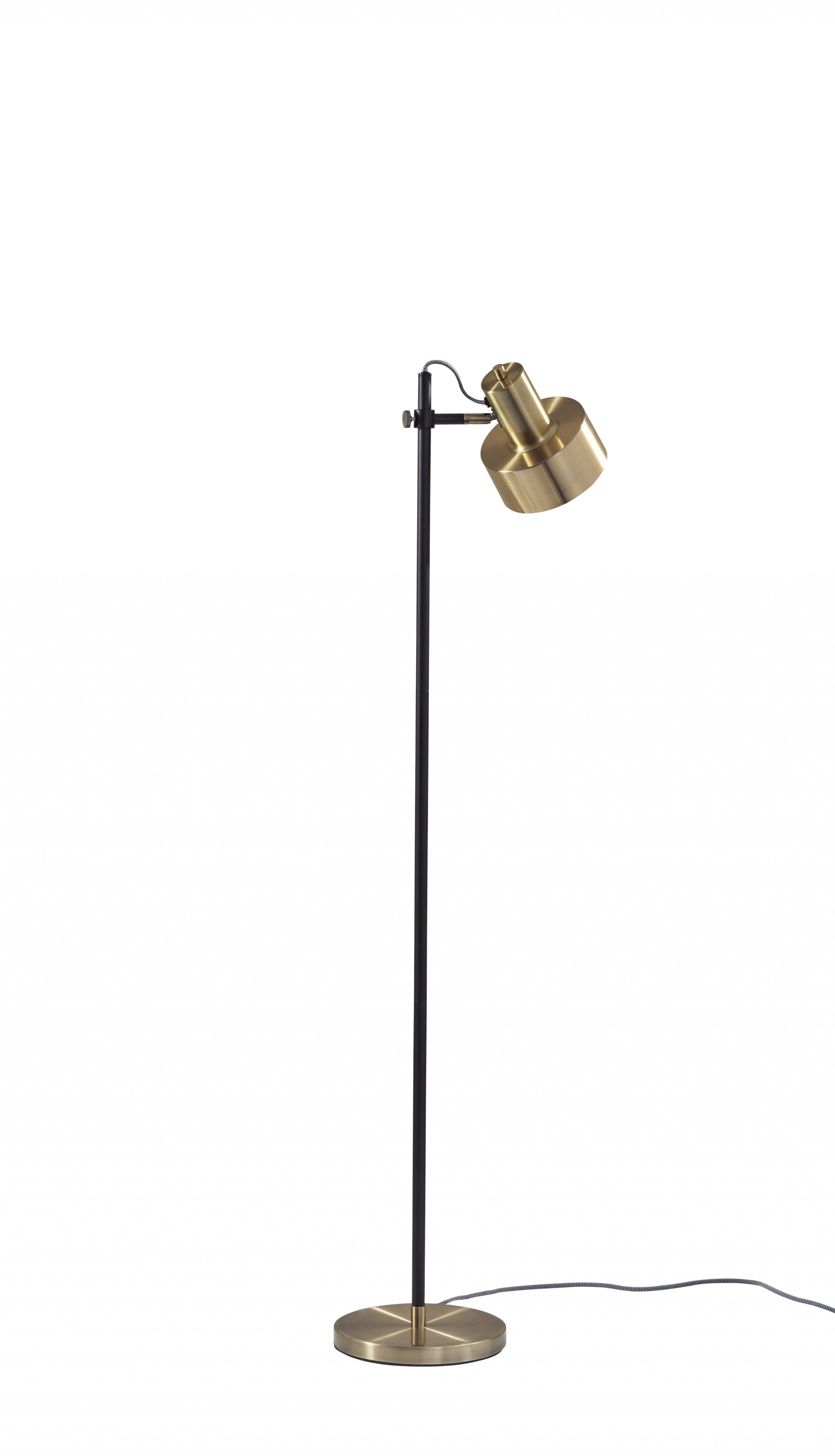 57" Brass Metal Task Floor Lamp With Brass Metal Shade