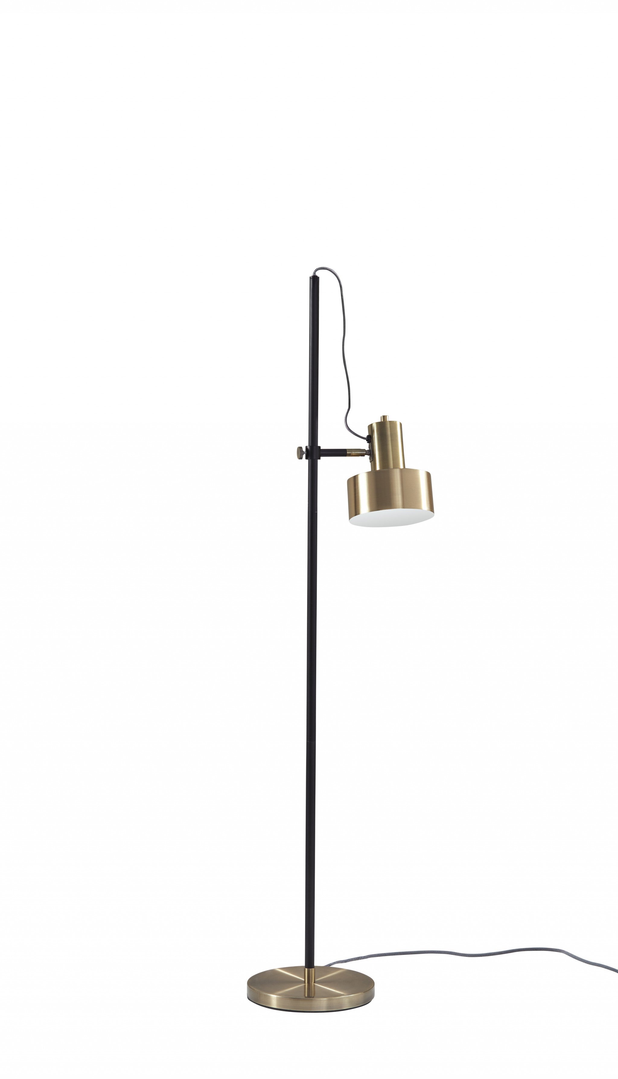 57" Brass Metal Task Floor Lamp With Brass Metal Shade