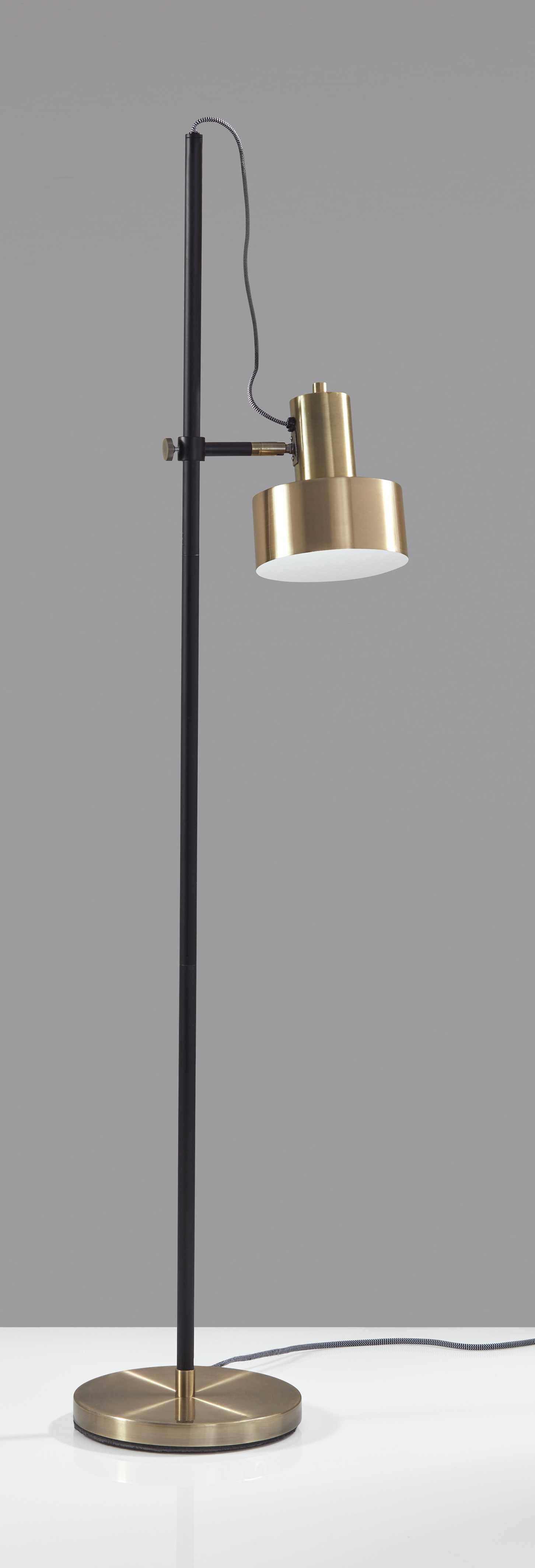 57" Brass Metal Task Floor Lamp With Brass Metal Shade