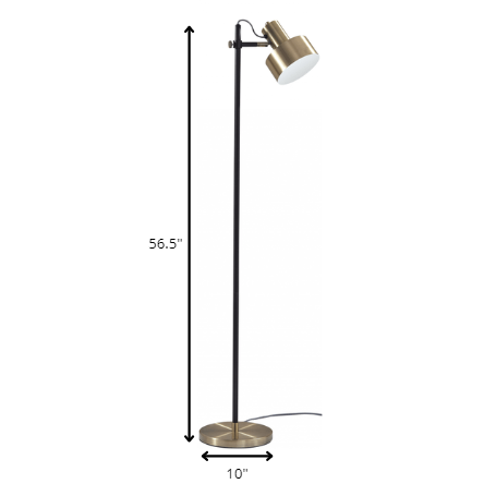 57" Brass Metal Task Floor Lamp With Brass Metal Shade