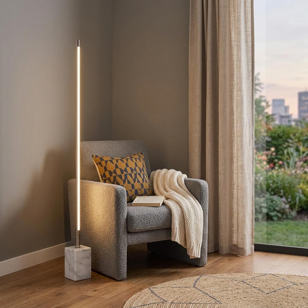 Silver Genuine Marble And Glass Column Floor Lamp