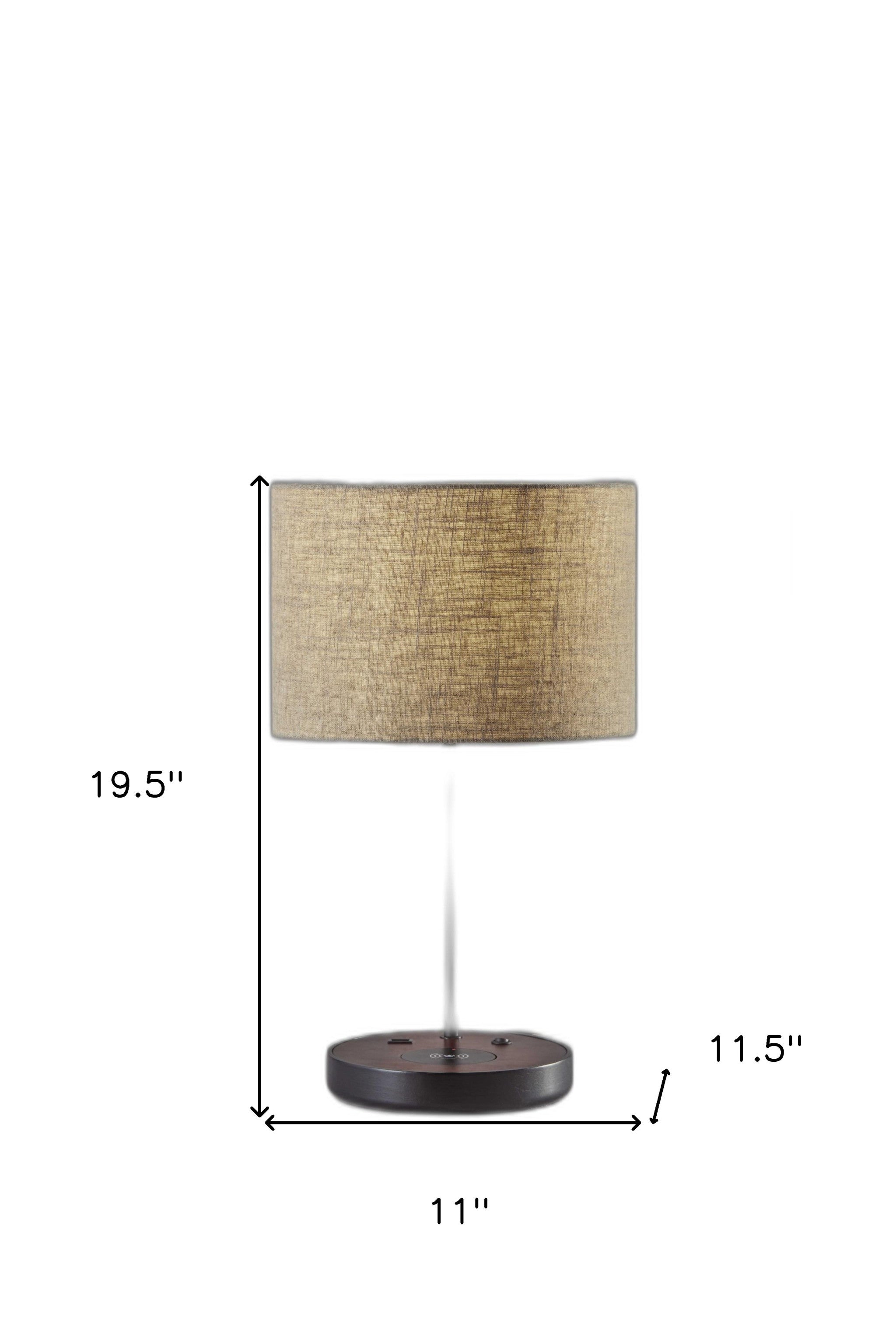 Matte Black Metal Wood Wireless Charging Table Lamp