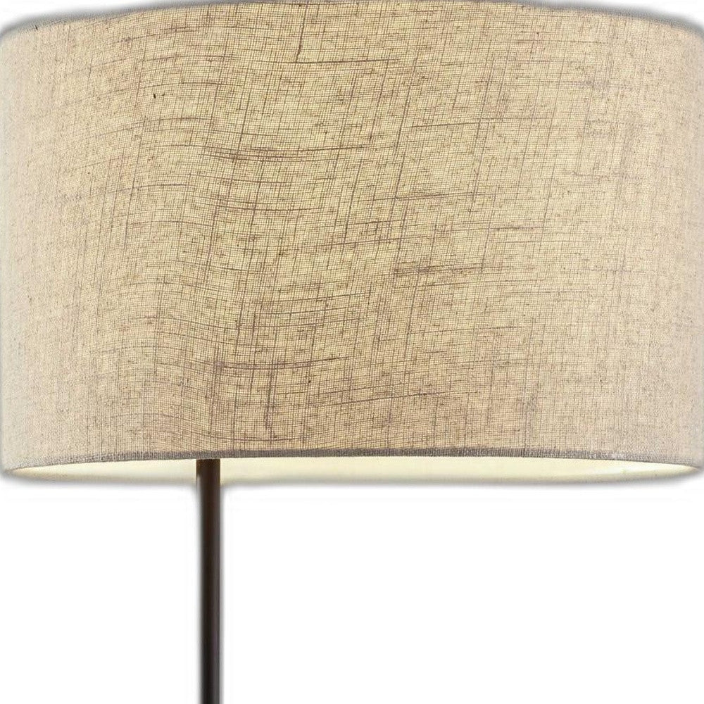 64" Black Tray Table Floor Lamp With Beige Drum Shade