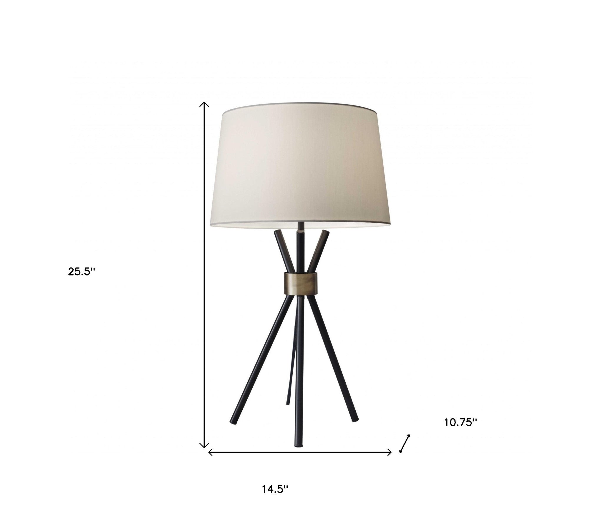 Black Metal Tripod Leg With Antique Brass Accent Table Lamp