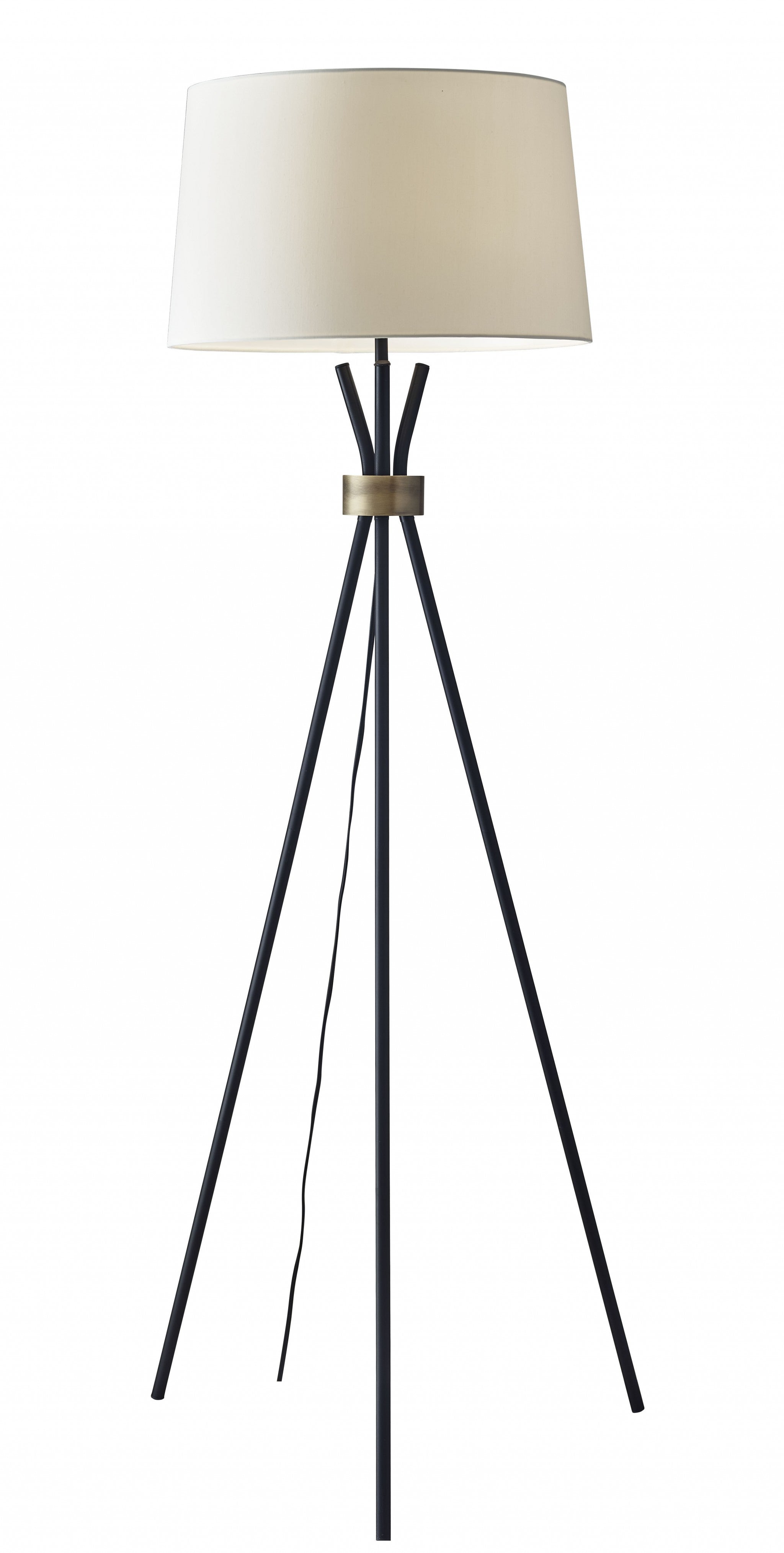 60" Black And White Tripod Floor Lamp With White Fabric Empire Shade