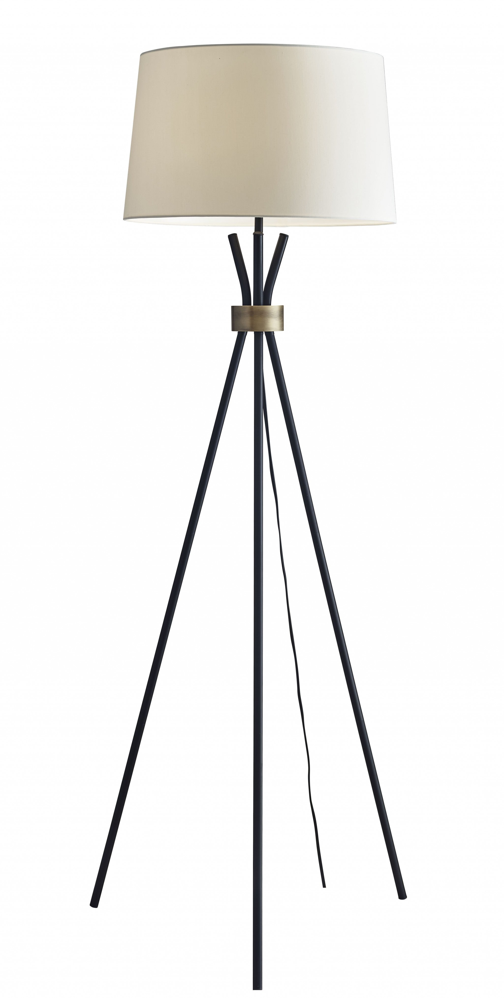 60" Black And White Tripod Floor Lamp With White Fabric Empire Shade