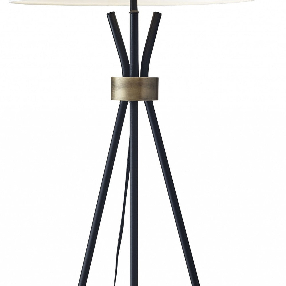 60" Black And White Tripod Floor Lamp With White Fabric Empire Shade