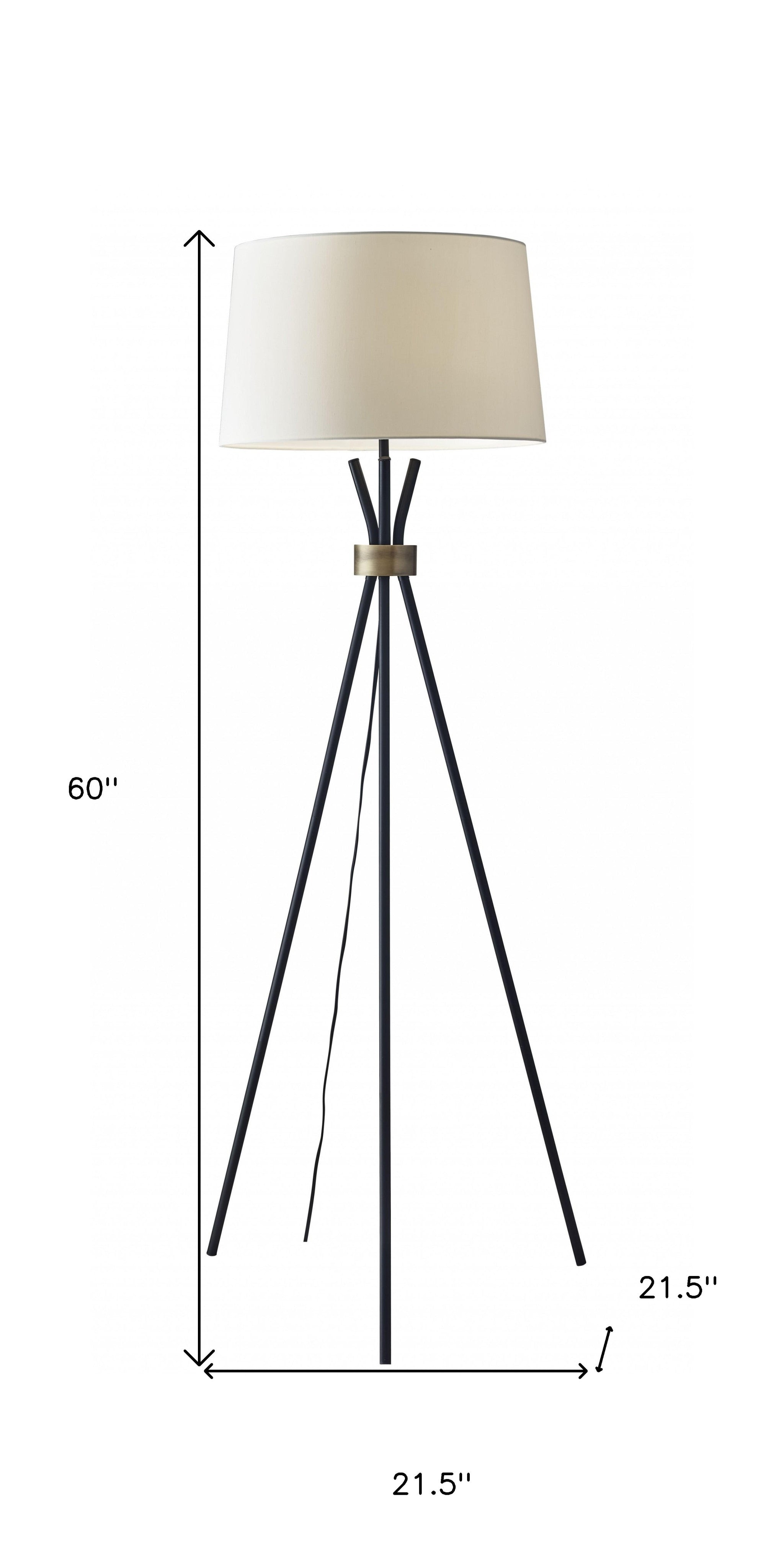 60" Black Tripod Floor Lamp With White Empire Shade