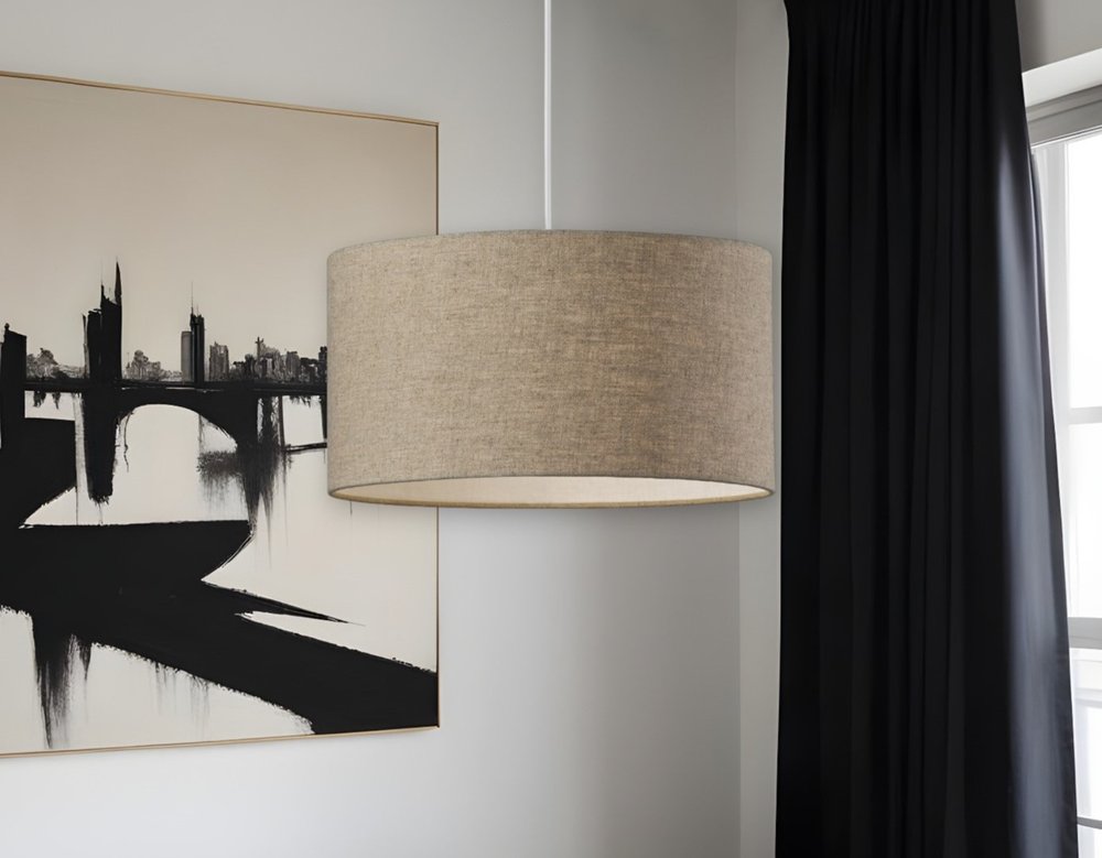 White Fabric Sleek Drum Pendant Lamp