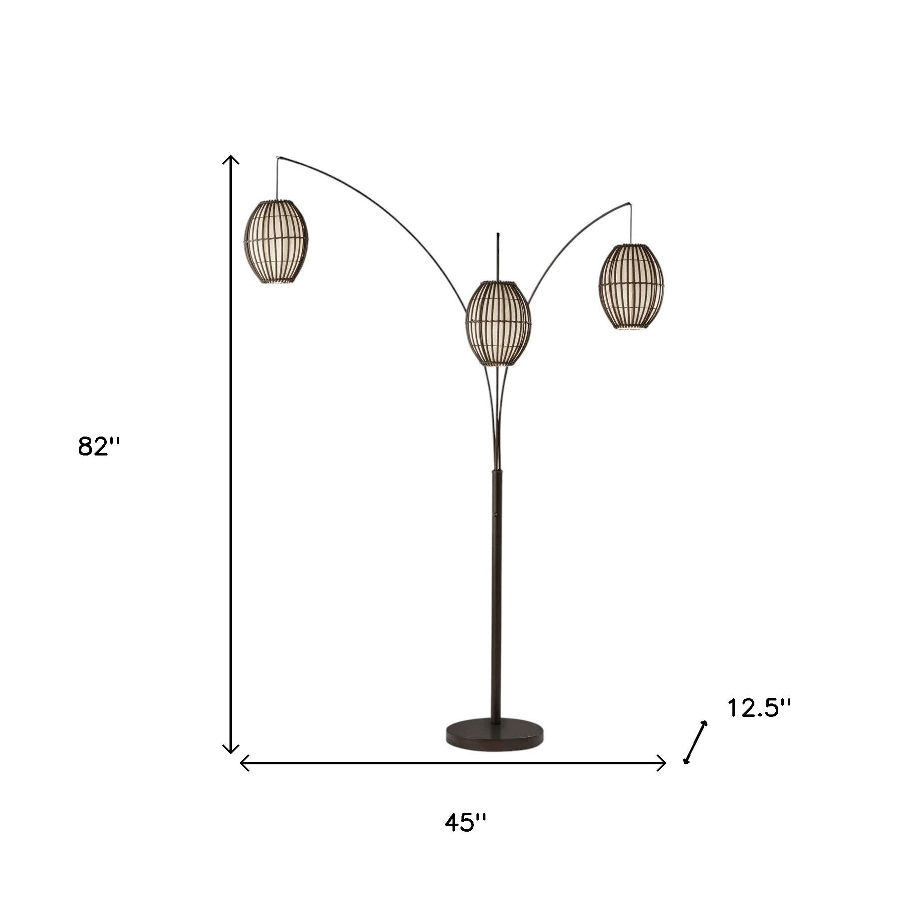 82" Bronze Three Light Tree Floor Lamp With Beige Wicker Cage Shade