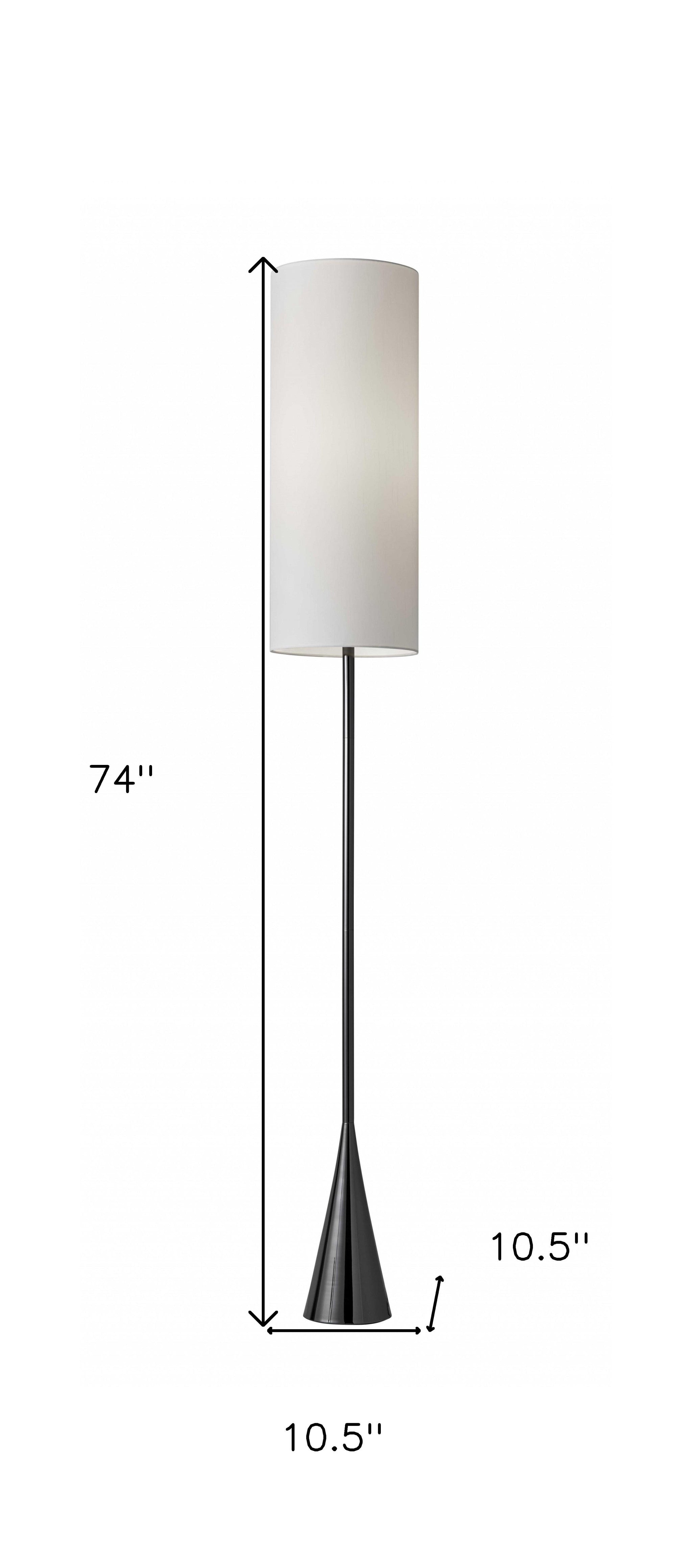 74" Black Floor Lamp With White Fabric Shade