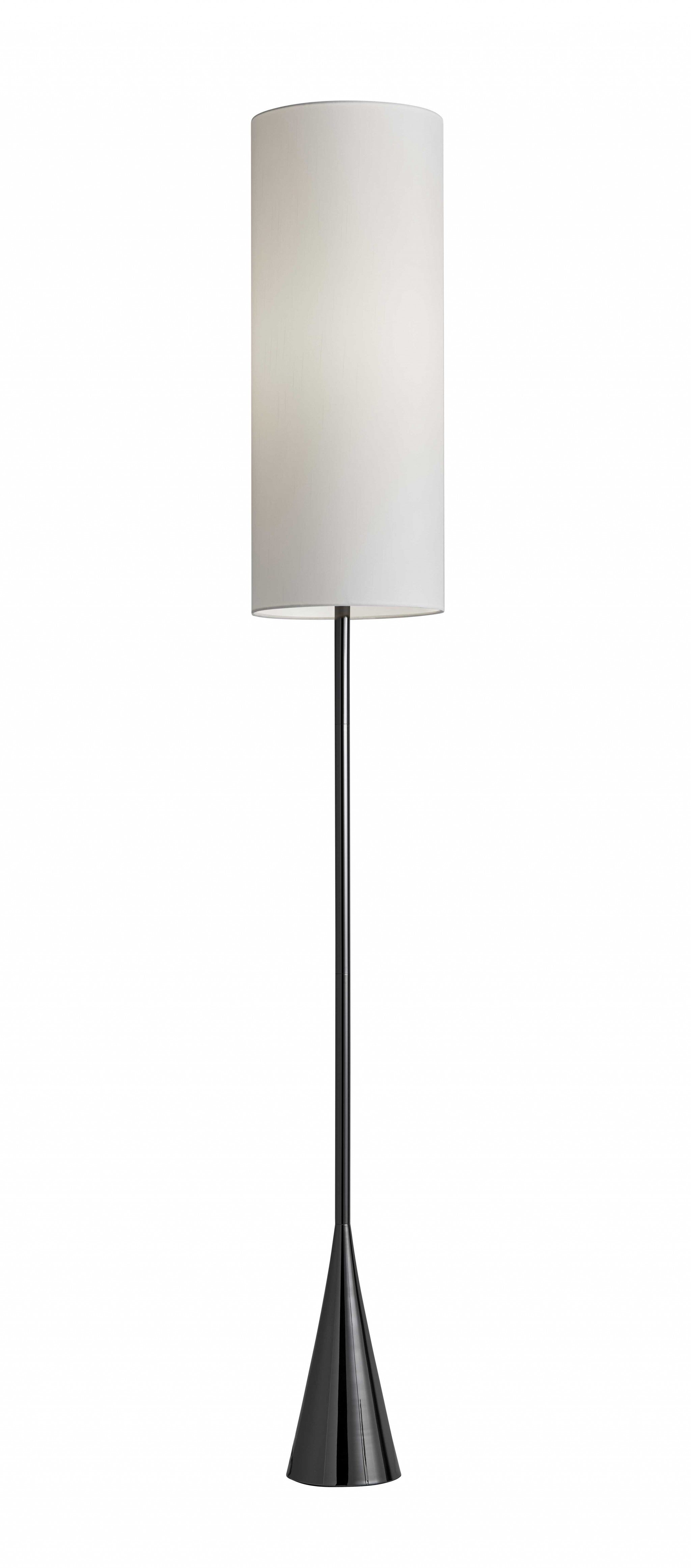 74" Black Floor Lamp With White Fabric Shade