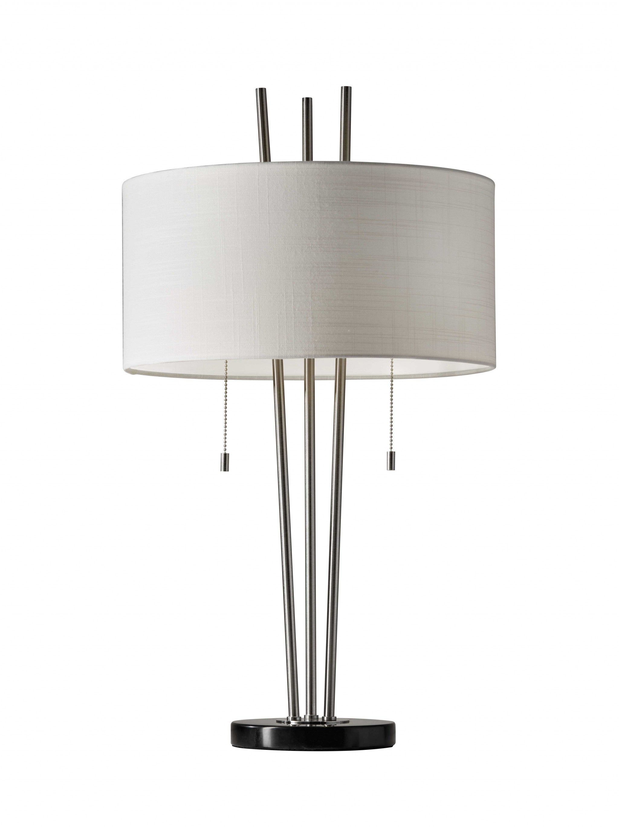Stylish Triple Pole Brushed Steel Metal Table Lamp