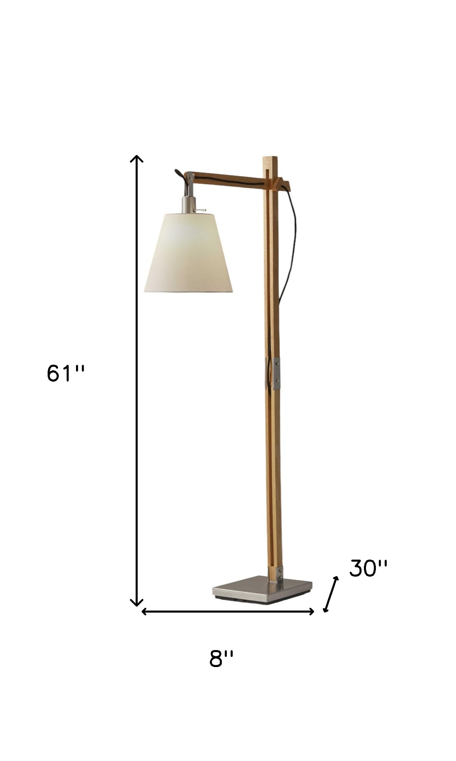 61" Natural Solid Wood Task With White Cotton Shade