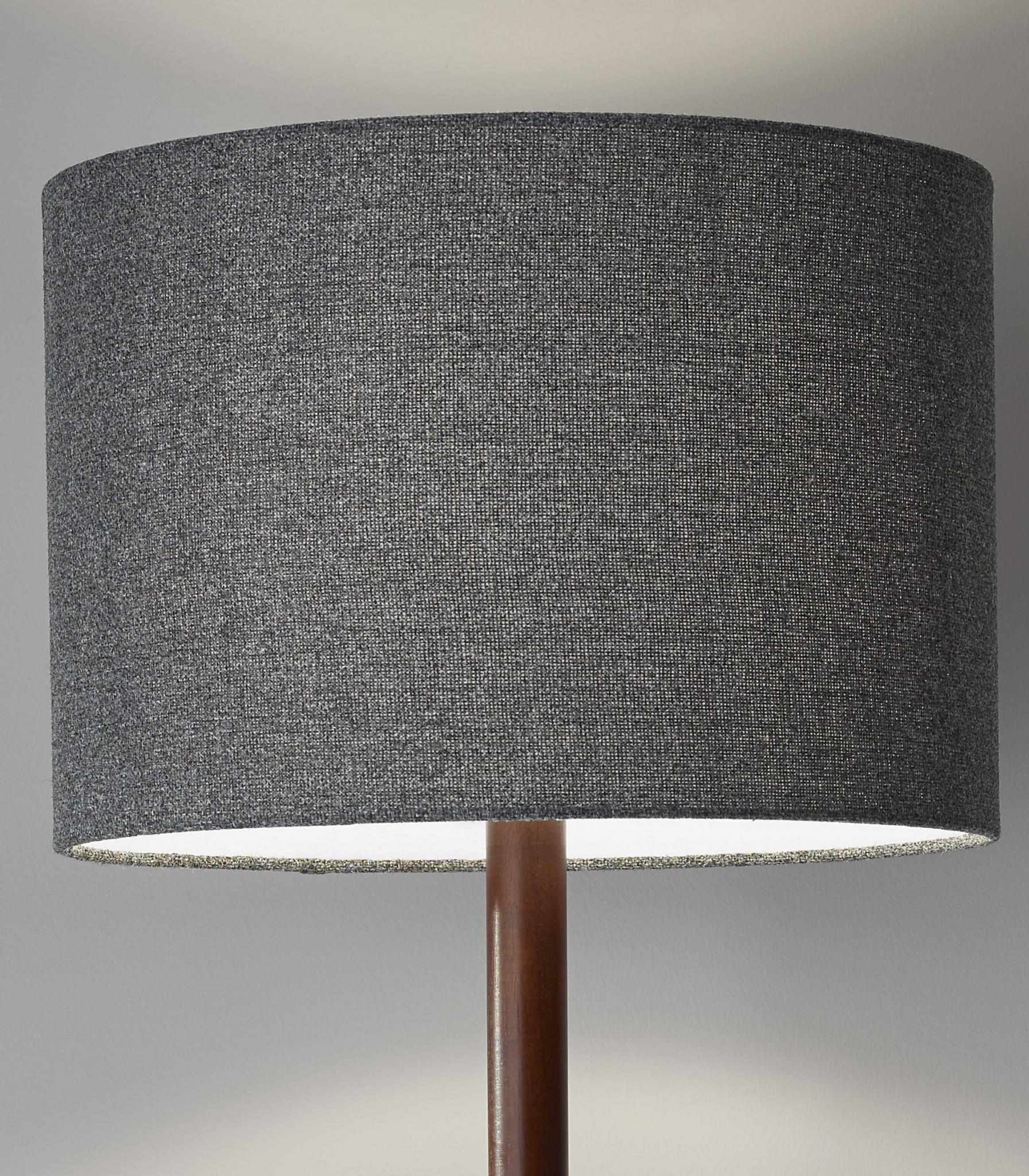 59" Brown And Black Solid Wood Floor Lamp With Dark Gray Fabric Drum Shade