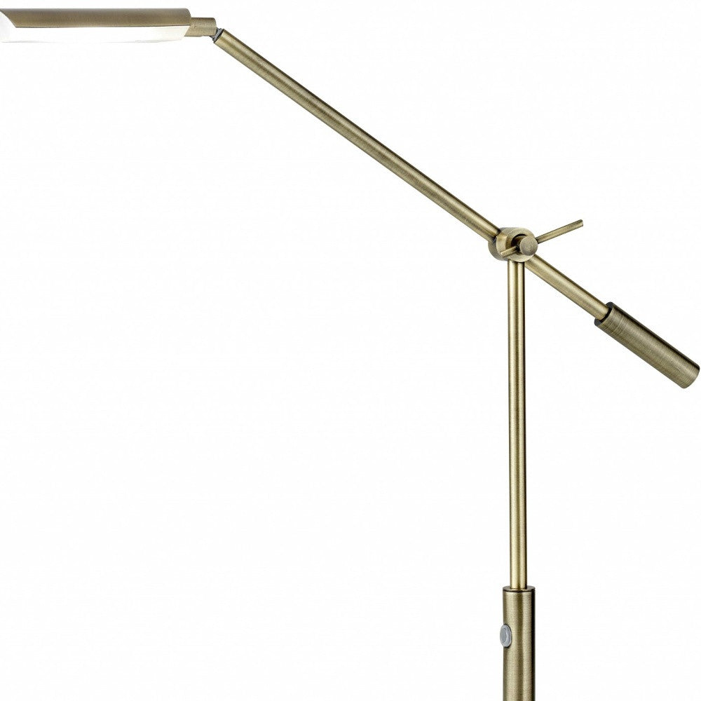 26" Antiqued Gold And White Marble And Metal Adjustable LED Desk Lamp