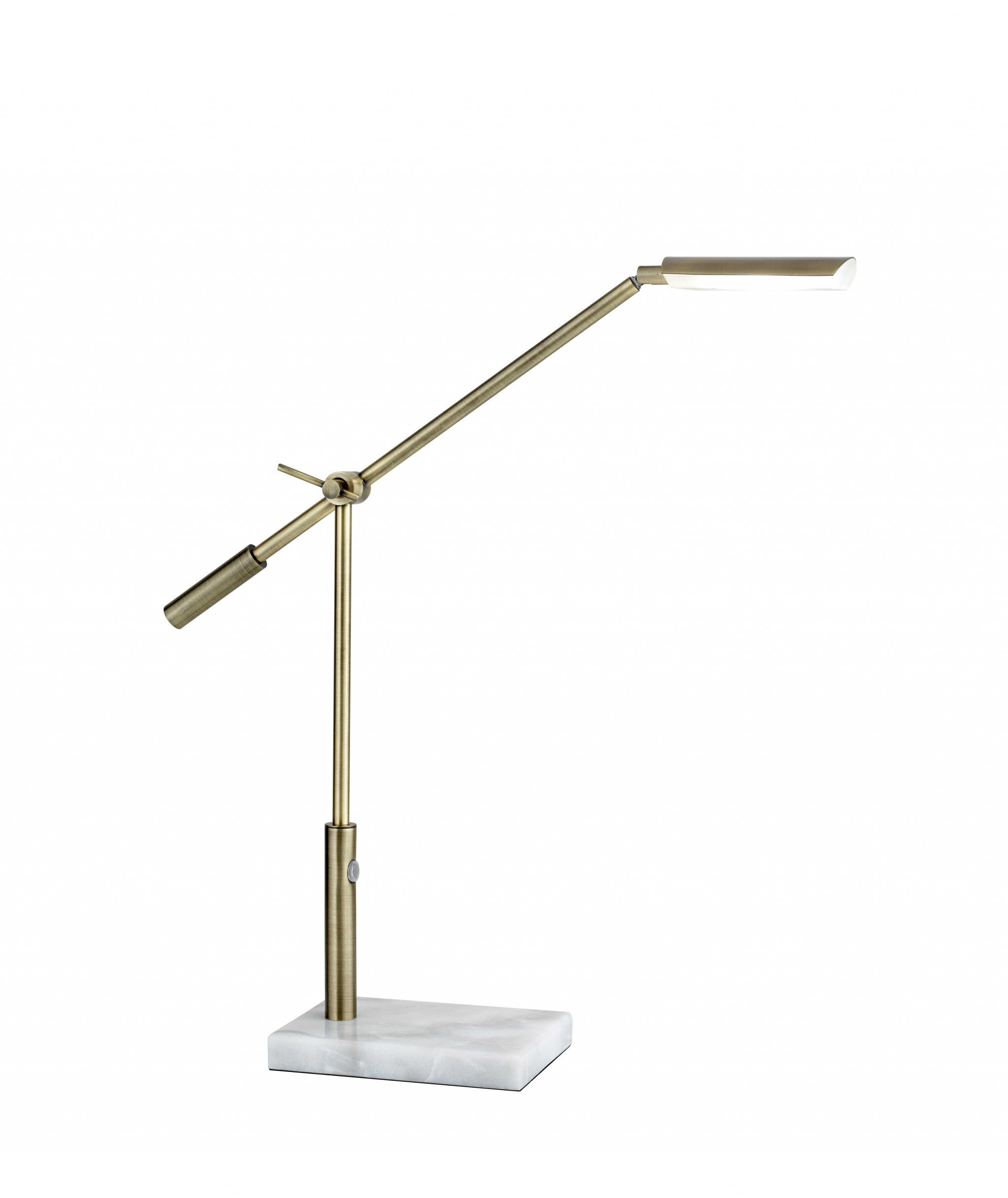 26" Antiqued Gold And White Marble And Metal Adjustable LED Desk Lamp