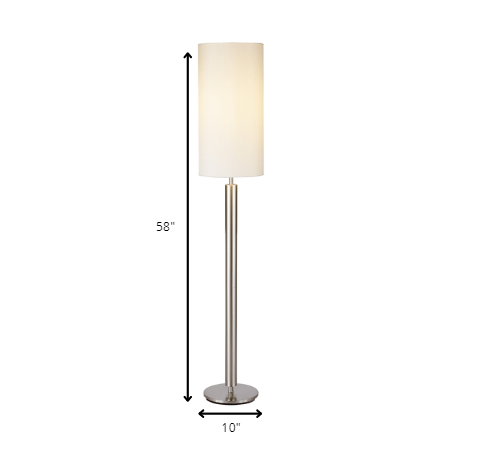 58" Silver Floor Lamp With White Fabric Drum Shade