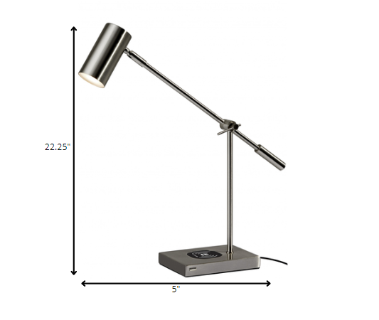 22" Black Metal Swing Arm LED Desk Lamp With USB And Antiqued Gold Cylinder Shade