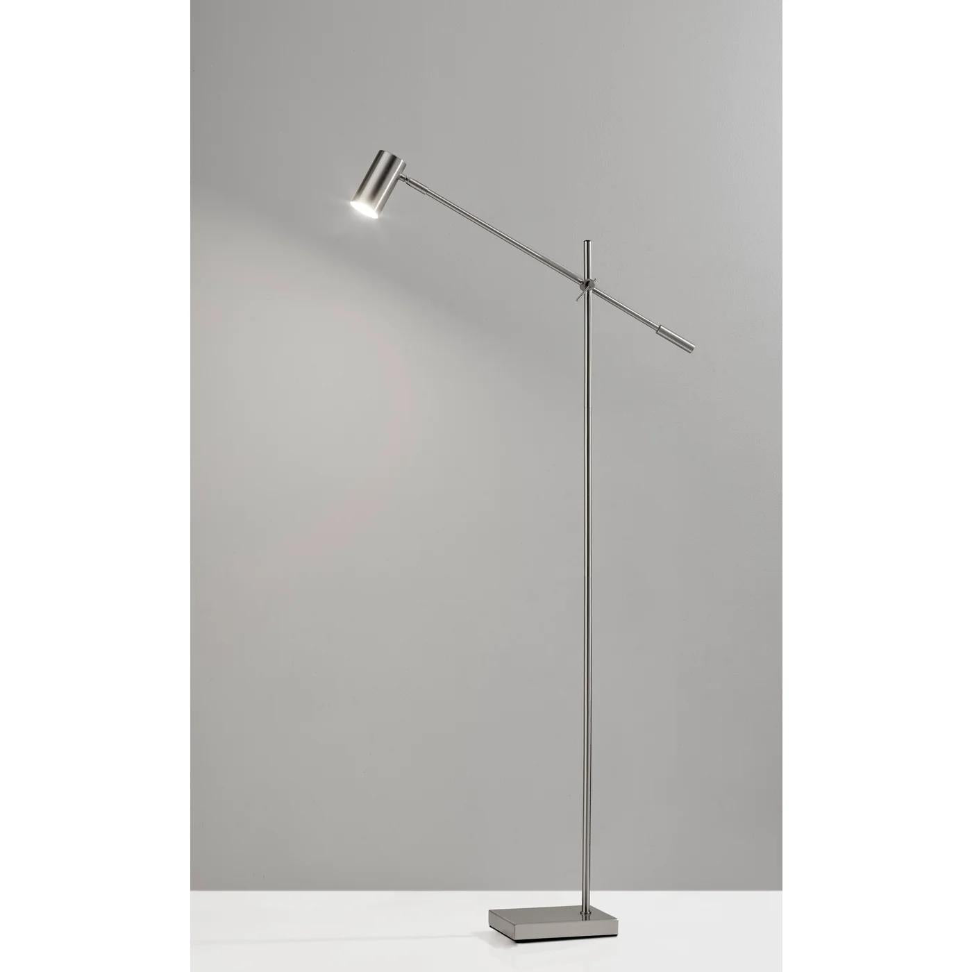 63" Silver LED Task Floor Lamp With Silver Metal Drum Shade