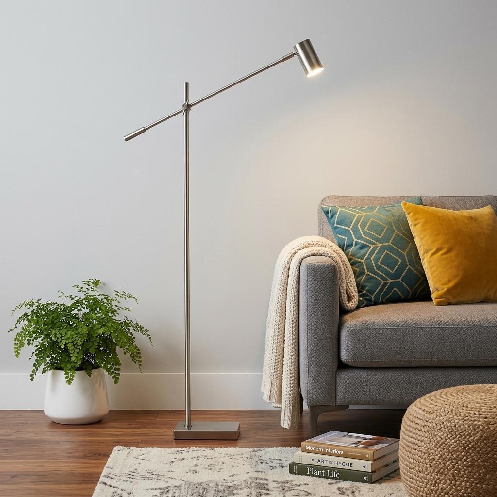 63" Silver LED Task Floor Lamp With Silver Metal Drum Shade