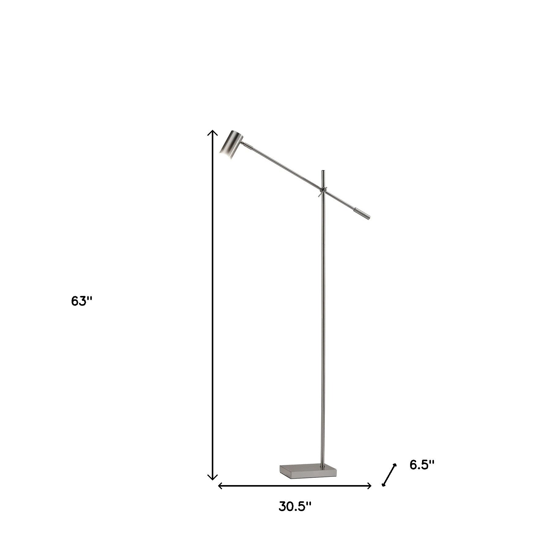 63" Silver LED Task Floor Lamp With Silver Metal Drum Shade