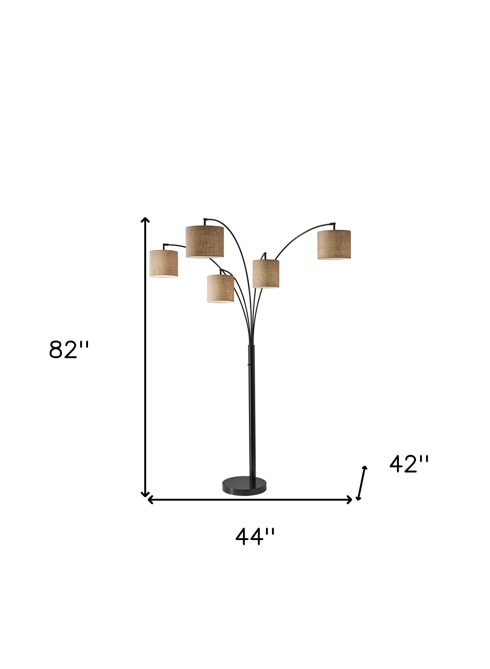 82" Bronze Five Light Tree Floor Lamp With Beige Fabric Drum Shade