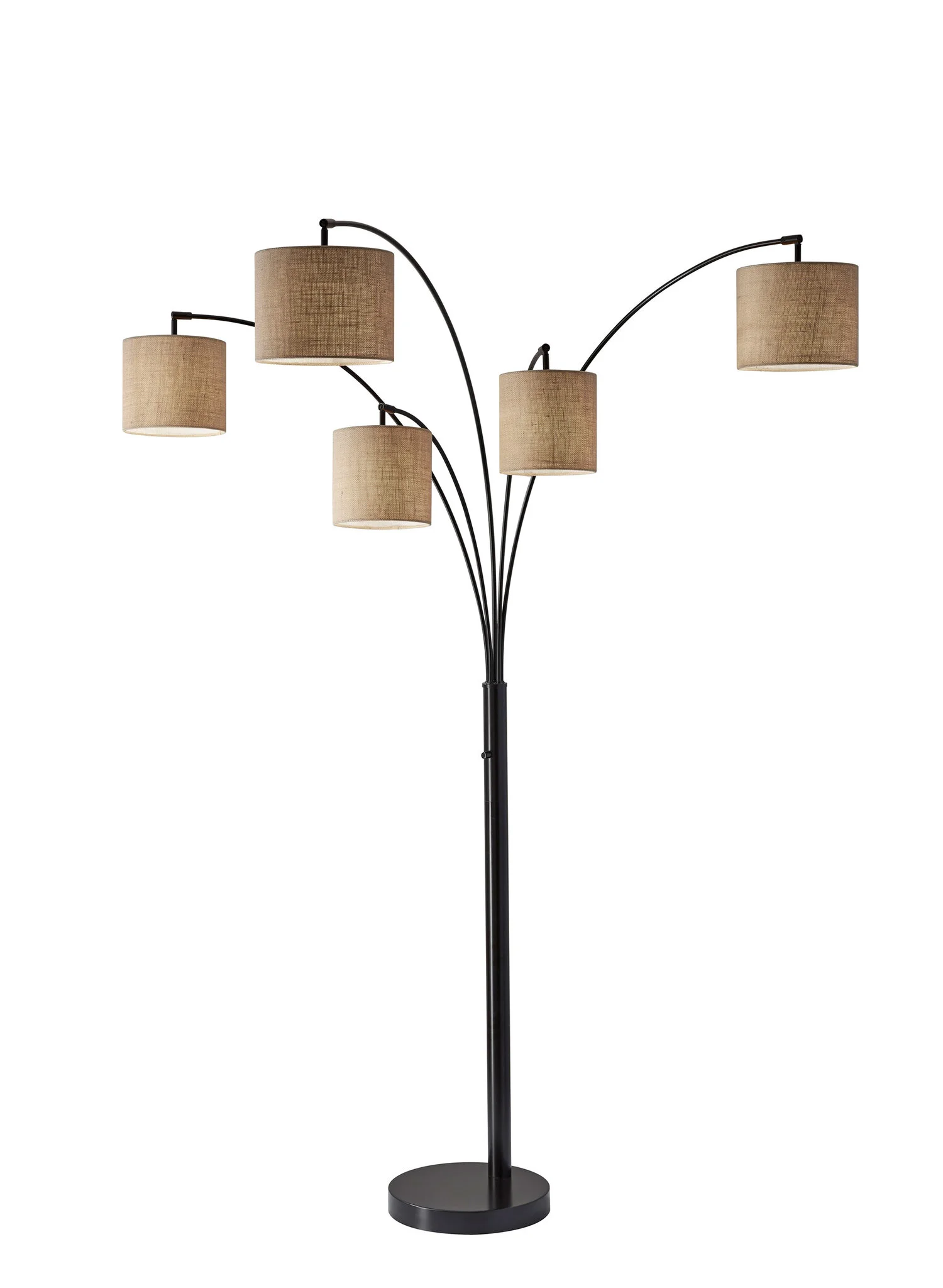 82" Bronze Five Light Tree Floor Lamp With Beige Fabric Drum Shade