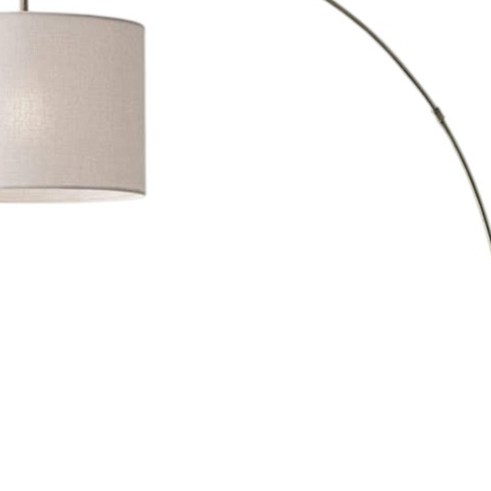 74" Brass Metal Arc Floor Lamp With Off White Linen Drum Shade