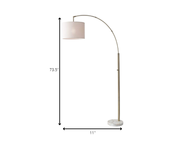 74" Brass Arc Floor Lamp With Off White Solid Color Drum Shade