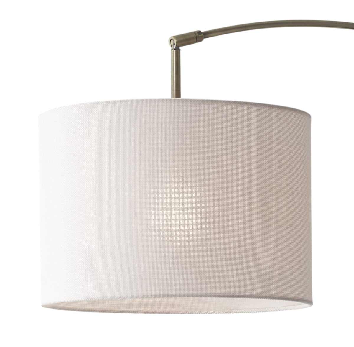 74" Brass Metal Arc Floor Lamp With Off White Linen Drum Shade