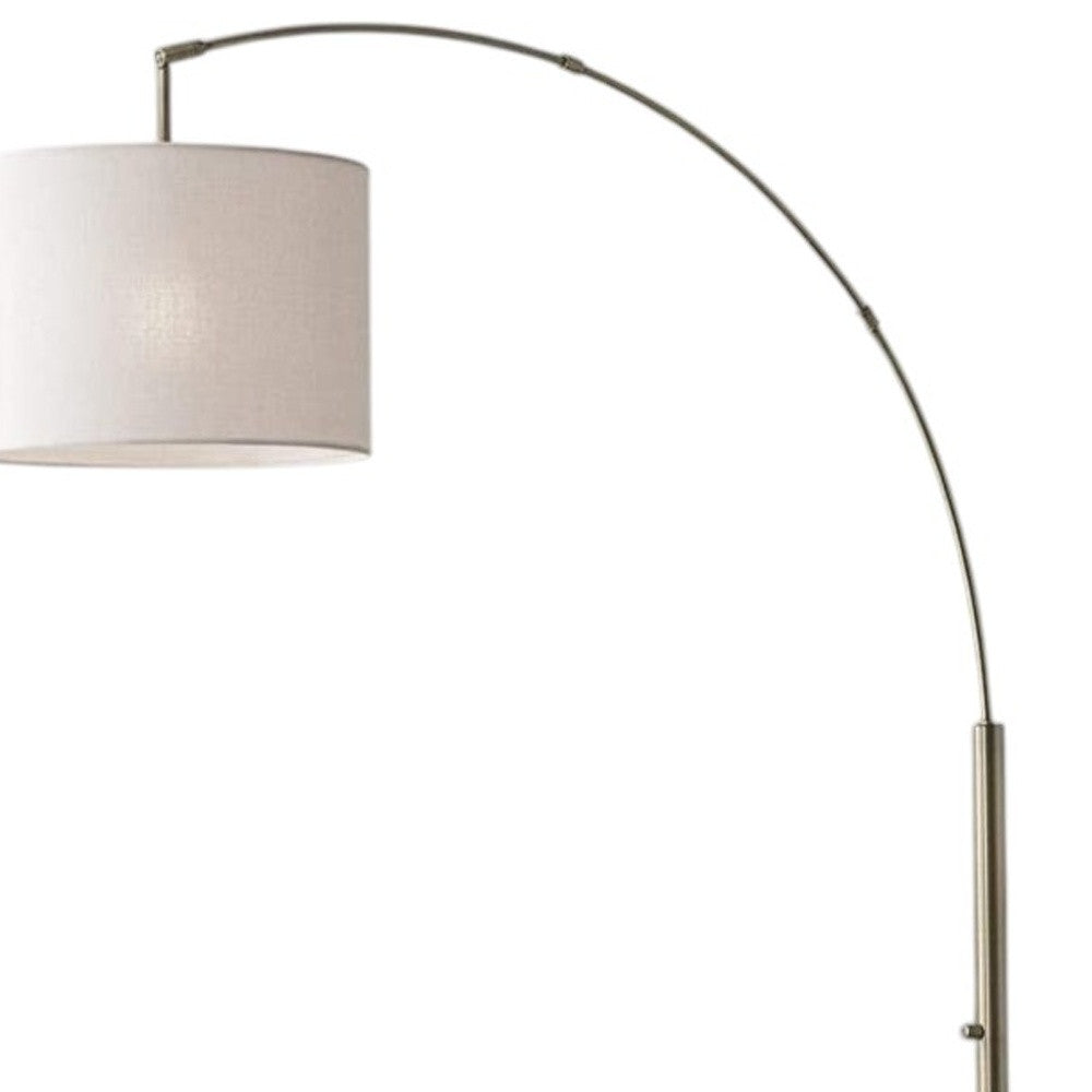 74" Brass Metal Arc Floor Lamp With Off White Linen Drum Shade