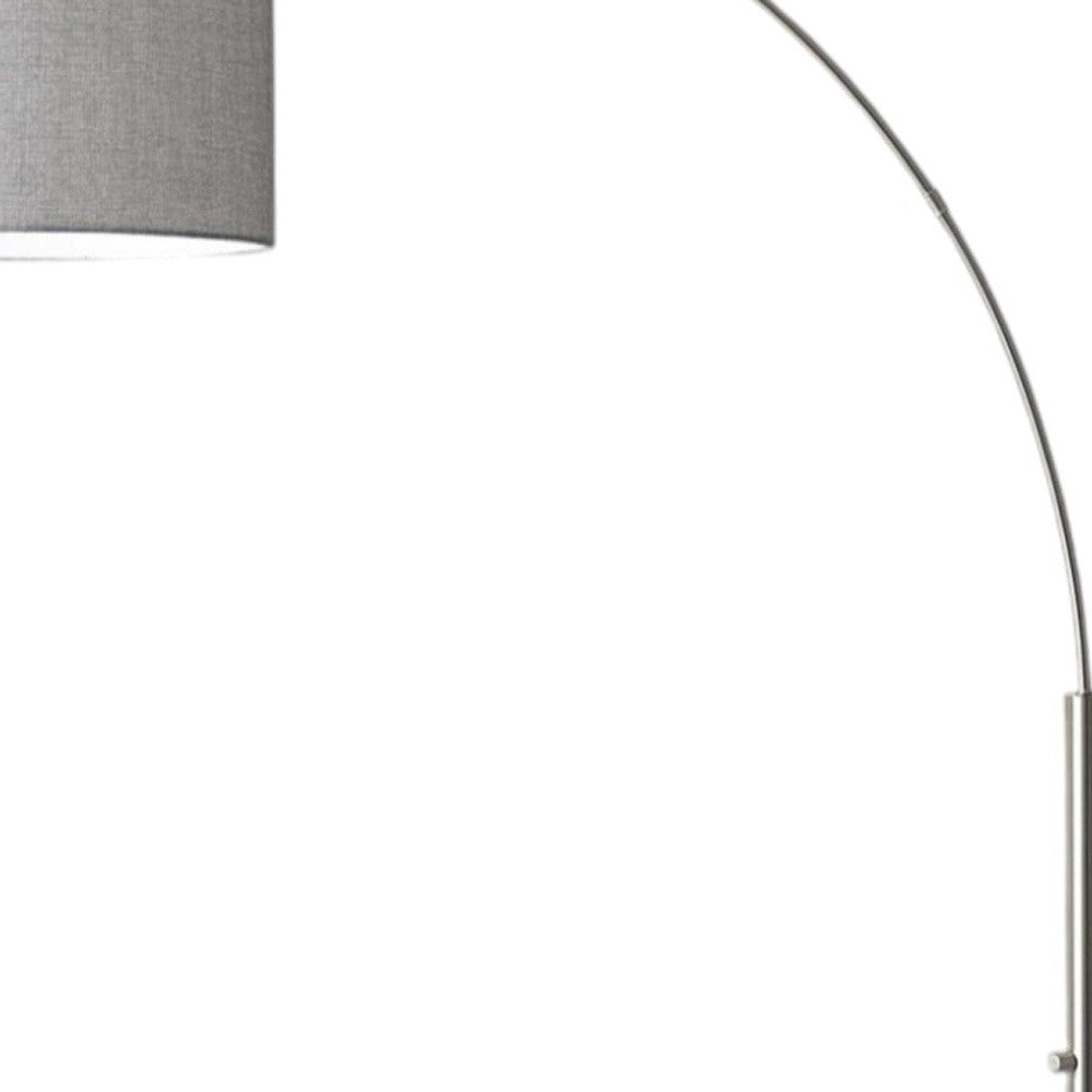 74" Silver Metal Arched Floor Lamp With Gray Linen Drum Shade