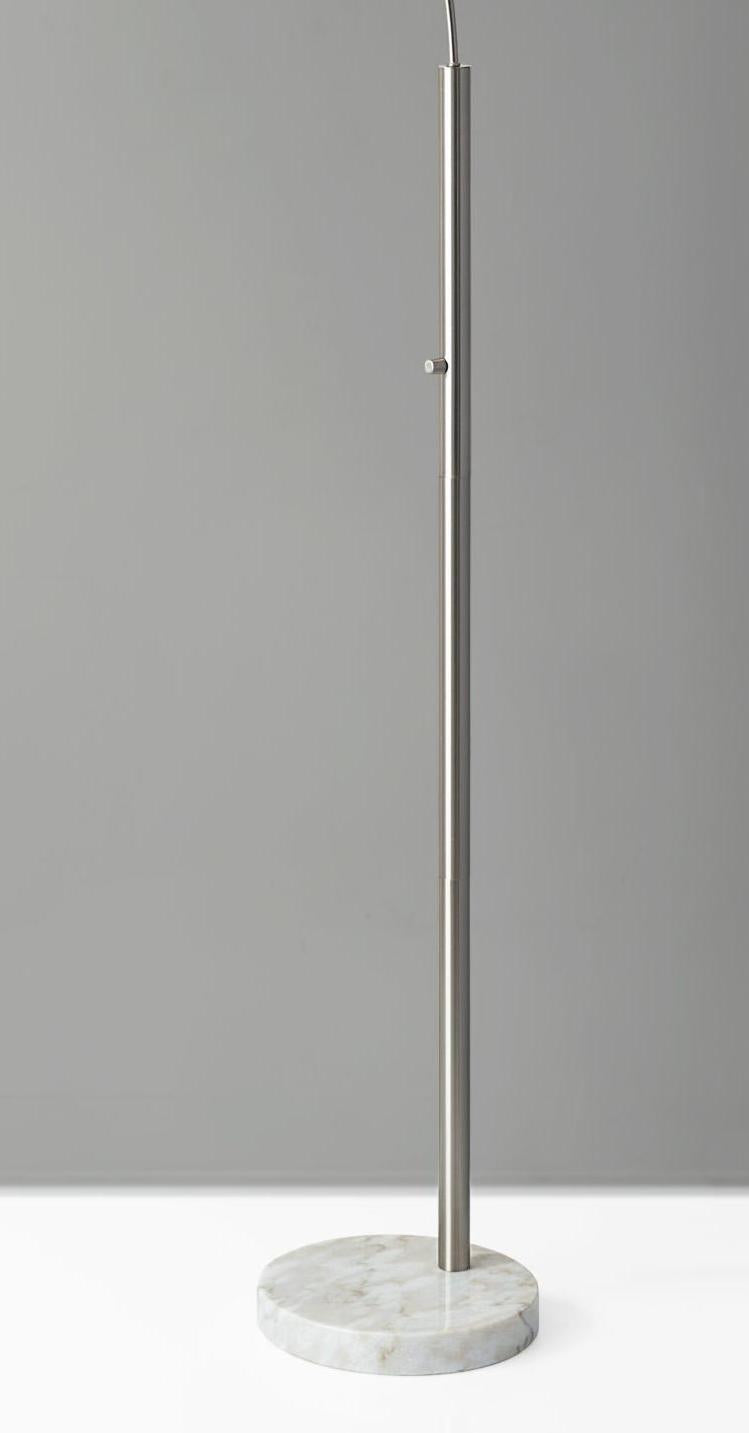 74" Silver Metal Arched Floor Lamp With Gray Linen Drum Shade
