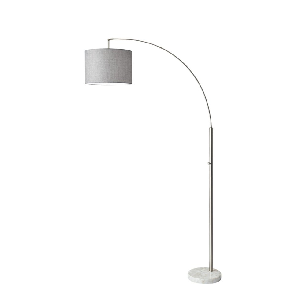 74" Silver Metal Arched Floor Lamp With Gray Linen Drum Shade