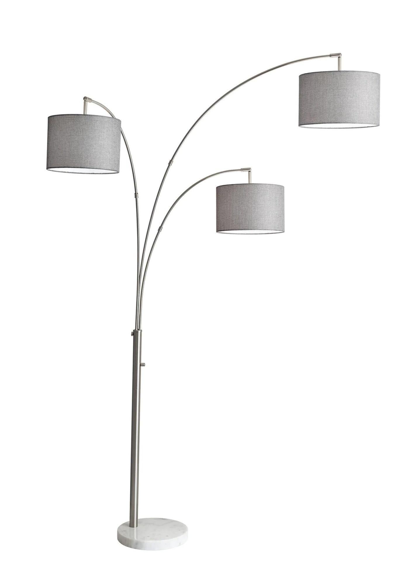 74" Silver Three Light Adjustable Tree Floor Lamp With Gray Linen Drum Shade