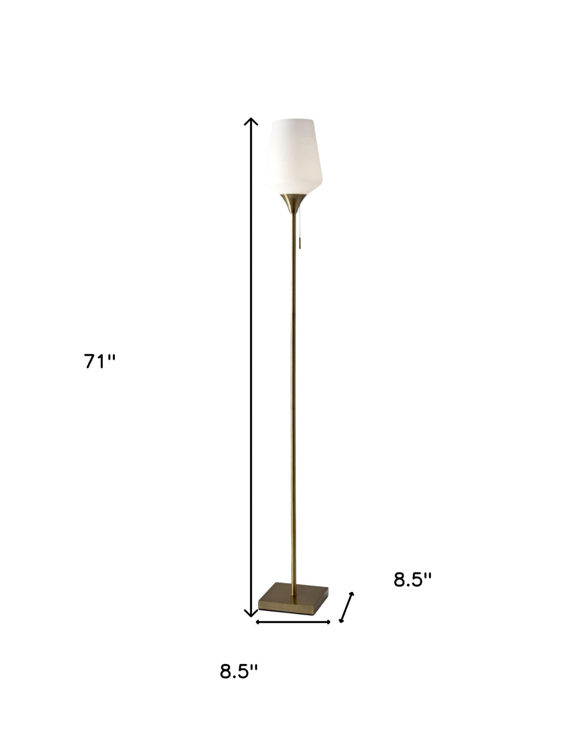 71" Brass Metal Torchiere Floor Lamp With White Glass Novelty Shade
