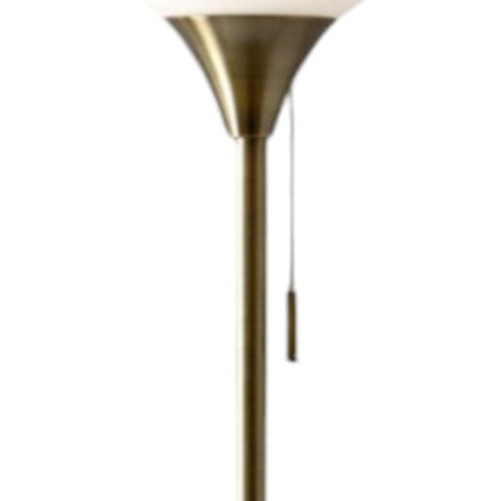 71" Brass Metal Torchiere Floor Lamp With White Glass Novelty Shade