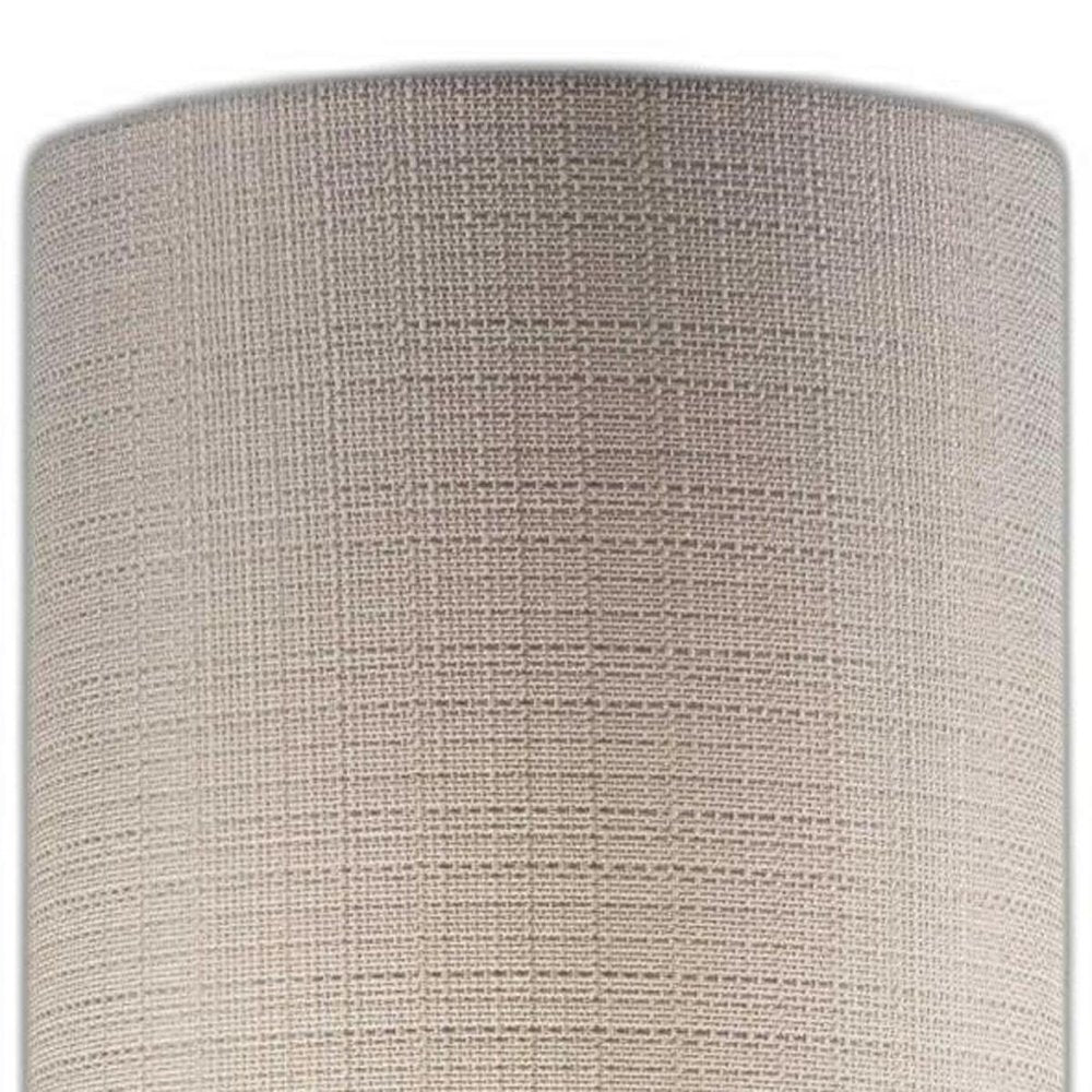 23" Brass Metal And Wood Table Lamp With Beige Drum Shade