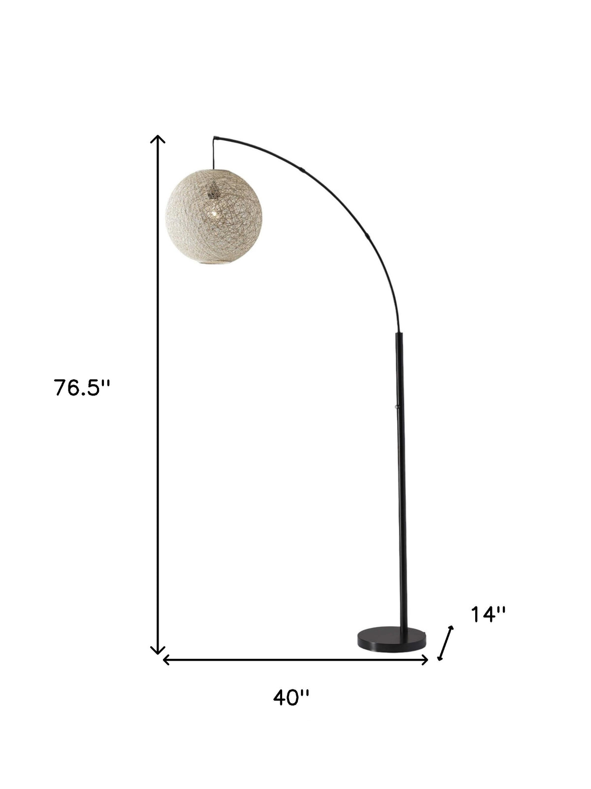 77" Antiqued Bronze Arched Floor Lamp With Groovy Beige Abstract Wicker Globe Shade