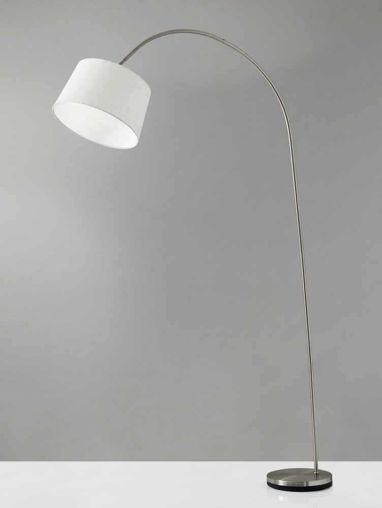 83" Silver Arc Floor Lamp With White Linen Empire Shade