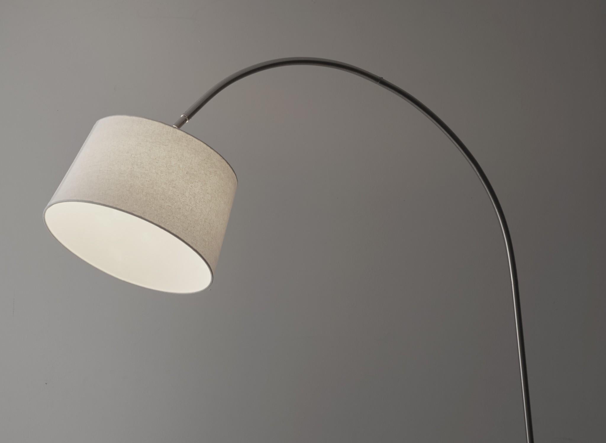 83" Silver Arc Floor Lamp With White Linen Empire Shade