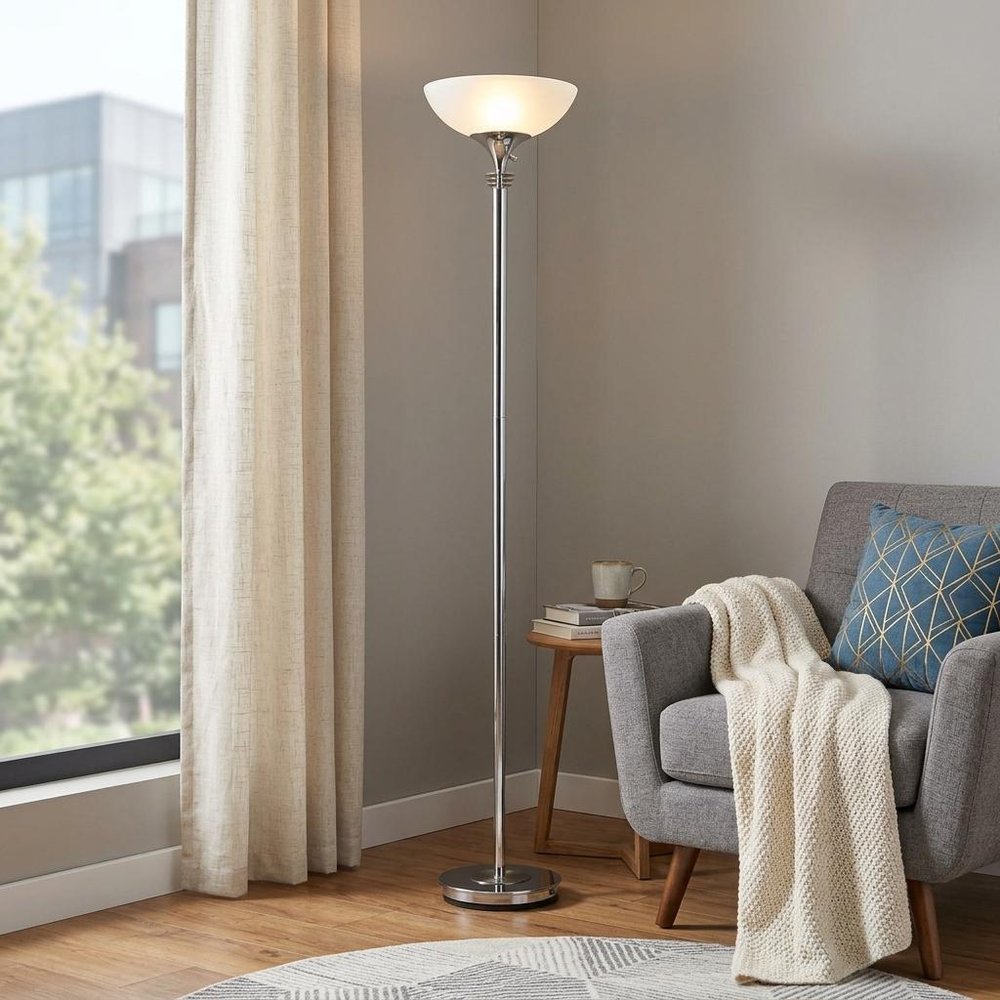 72" Black And White With White Glass Shade